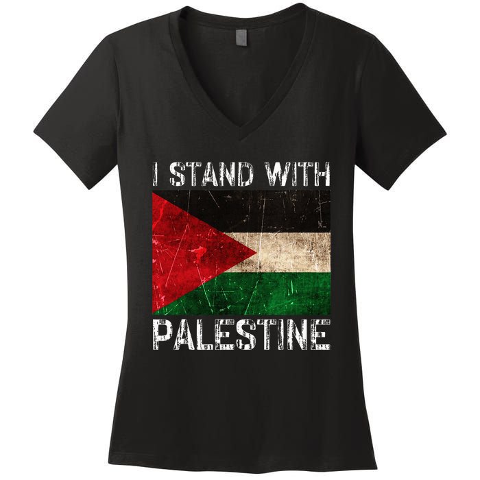 Support I Stand With Palestine Free Palestine Flag Arabic Women's V-Neck T-Shirt