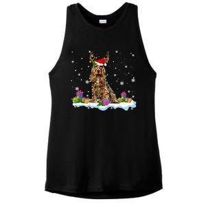 Santa Irish Setter Funny Christmas Lights Santa Reindeer Dog Gift Ladies PosiCharge Tri-Blend Wicking Tank