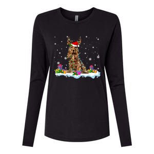 Santa Irish Setter Funny Christmas Lights Santa Reindeer Dog Gift Womens Cotton Relaxed Long Sleeve T-Shirt