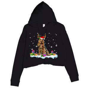 Santa Irish Setter Funny Christmas Lights Santa Reindeer Dog Gift Crop Fleece Hoodie