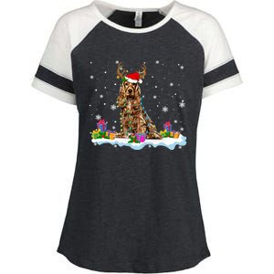 Santa Irish Setter Funny Christmas Lights Santa Reindeer Dog Gift Enza Ladies Jersey Colorblock Tee