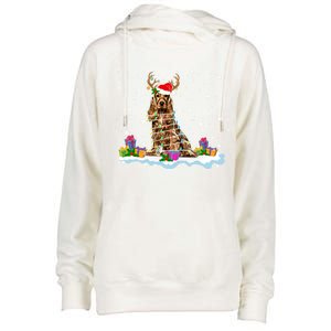 Santa Irish Setter Funny Christmas Lights Santa Reindeer Dog Gift Womens Funnel Neck Pullover Hood