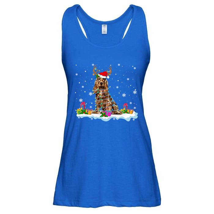 Santa Irish Setter Funny Christmas Lights Santa Reindeer Dog Gift Ladies Essential Flowy Tank