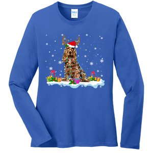 Santa Irish Setter Funny Christmas Lights Santa Reindeer Dog Gift Ladies Long Sleeve Shirt