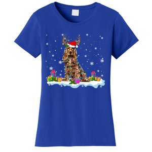 Santa Irish Setter Funny Christmas Lights Santa Reindeer Dog Gift Women's T-Shirt