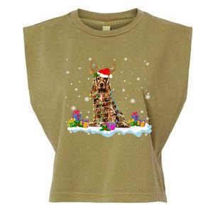 Santa Irish Setter Funny Christmas Lights Santa Reindeer Dog Gift Garment-Dyed Women's Muscle Tee