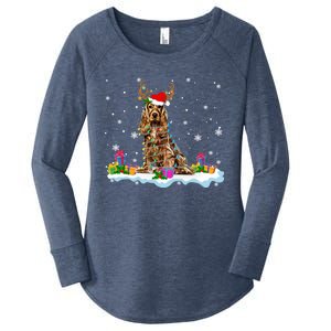 Santa Irish Setter Funny Christmas Lights Santa Reindeer Dog Gift Women's Perfect Tri Tunic Long Sleeve Shirt