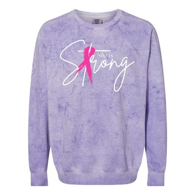 She Is Strong Breast Cancer Awareness Ribbon Colorblast Crewneck Sweatshirt