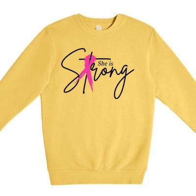 She Is Strong Breast Cancer Awareness Ribbon Premium Crewneck Sweatshirt