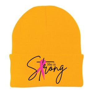 She Is Strong Breast Cancer Awareness Ribbon Knit Cap Winter Beanie