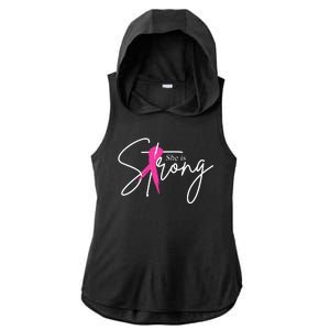 She Is Strong Breast Cancer Awareness Ribbon Ladies PosiCharge Tri-Blend Wicking Draft Hoodie Tank