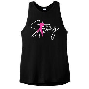 She Is Strong Breast Cancer Awareness Ribbon Ladies PosiCharge Tri-Blend Wicking Tank