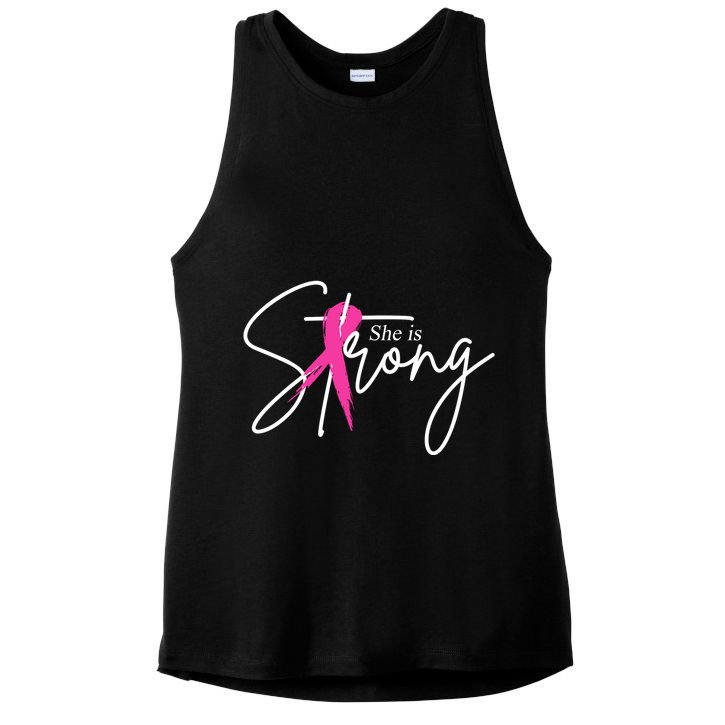 She Is Strong Breast Cancer Awareness Ribbon Ladies PosiCharge Tri-Blend Wicking Tank