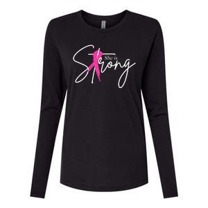 She Is Strong Breast Cancer Awareness Ribbon Womens Cotton Relaxed Long Sleeve T-Shirt