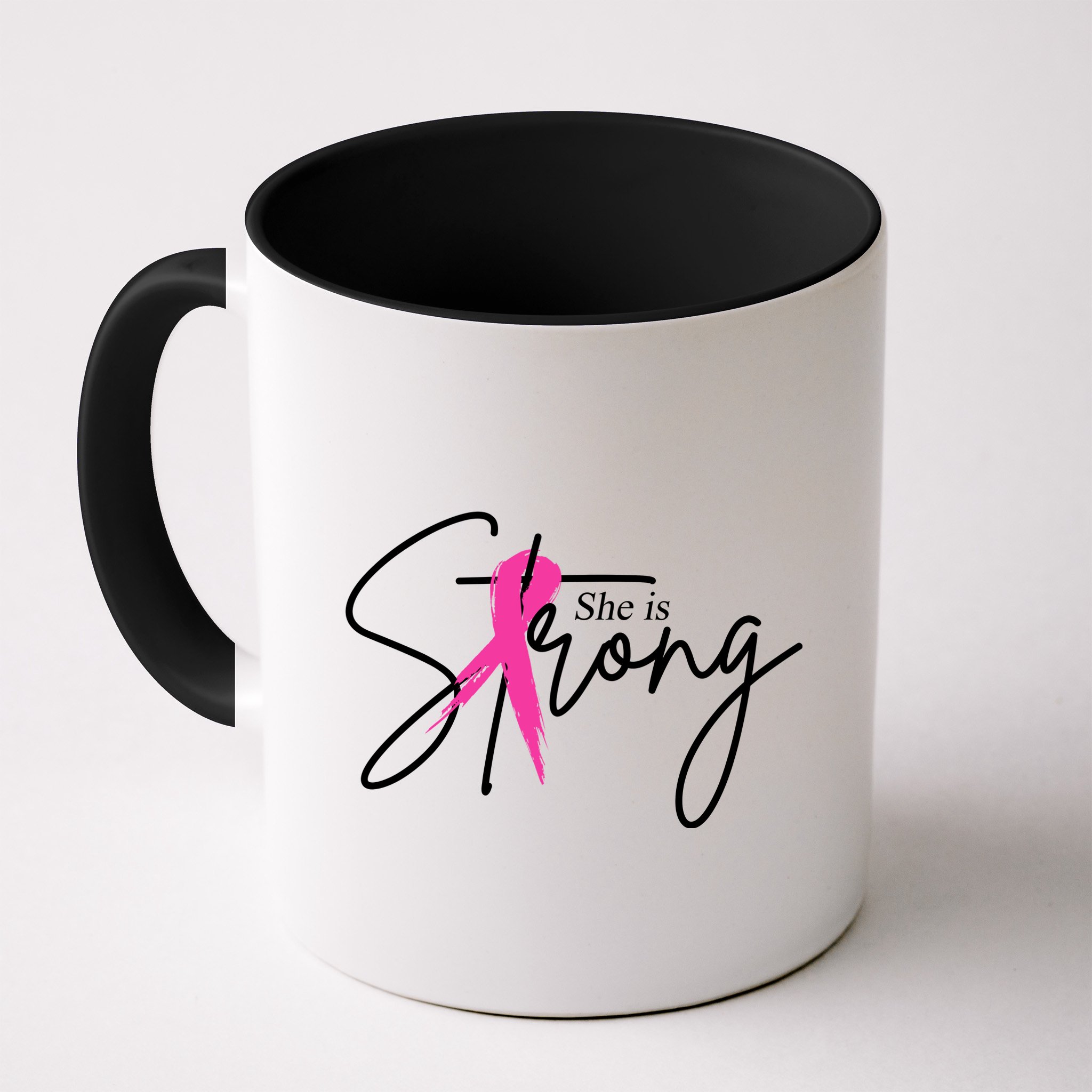 She Is Strong Breast Cancer Awareness Ribbon Mug