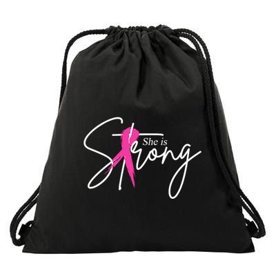 She Is Strong Breast Cancer Awareness Ribbon Drawstring Bag