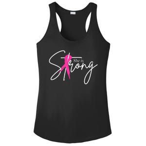 She Is Strong Breast Cancer Awareness Ribbon Ladies PosiCharge Competitor Racerback Tank