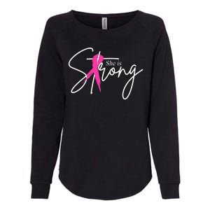 She Is Strong Breast Cancer Awareness Ribbon Womens California Wash Sweatshirt