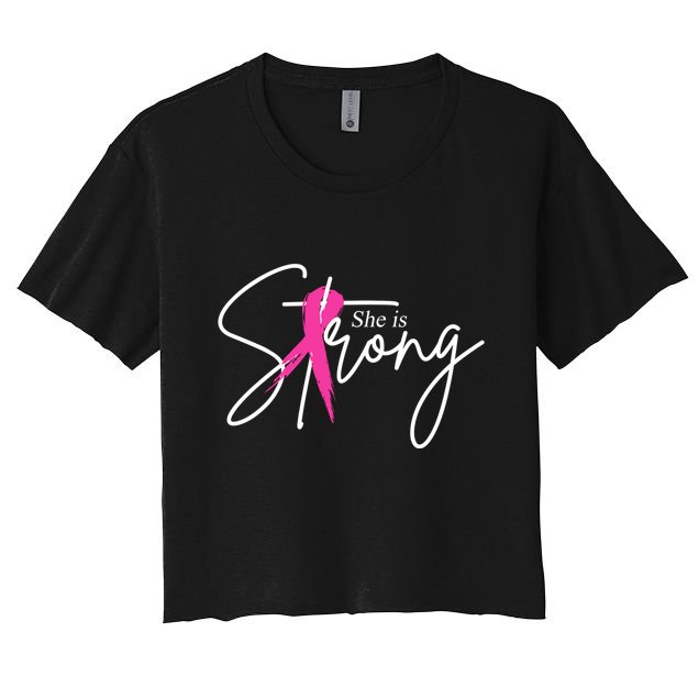She Is Strong Breast Cancer Awareness Ribbon Crop Top