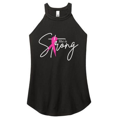 She Is Strong Breast Cancer Awareness Ribbon Women's Perfect Tri Rocker Tank