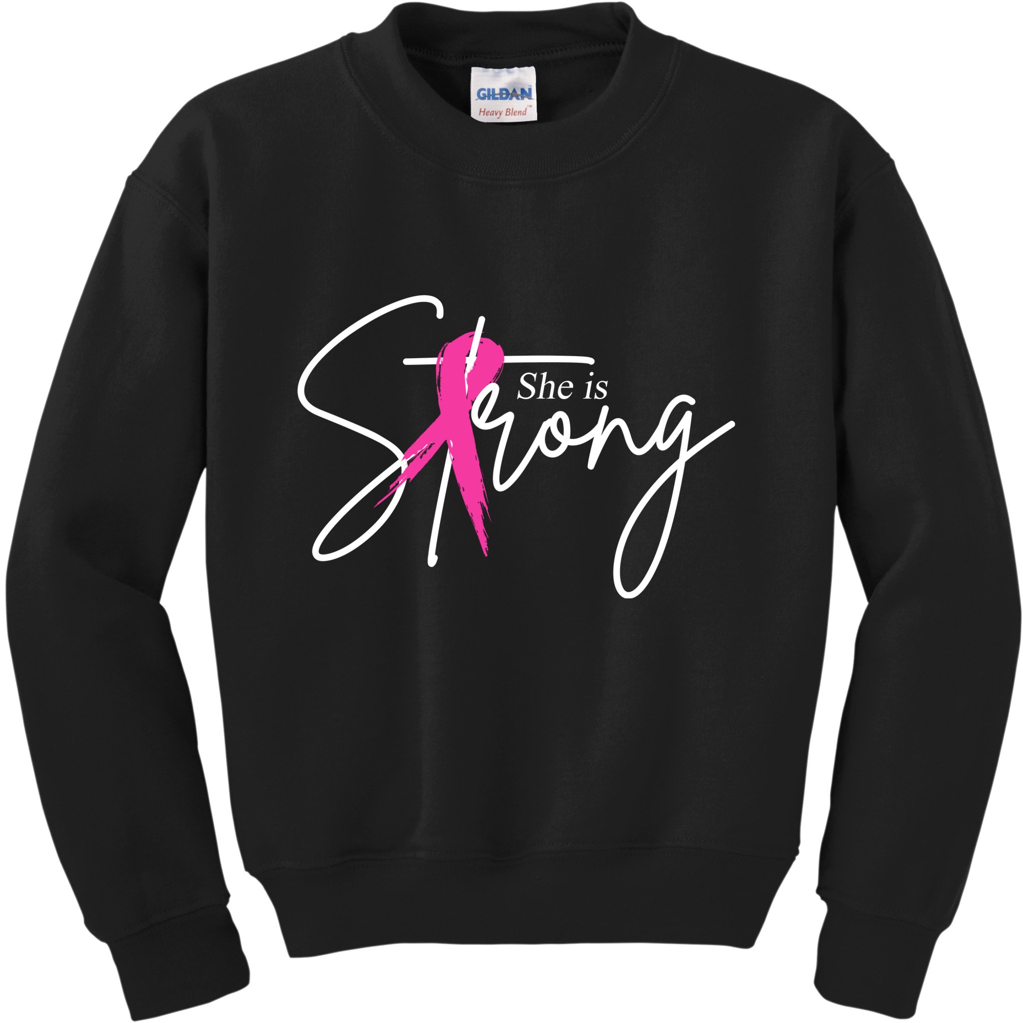 She Is Strong Breast Cancer Awareness Ribbon Kids Sweatshirt
