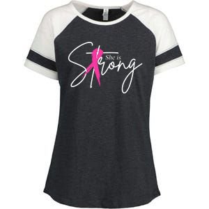 She Is Strong Breast Cancer Awareness Ribbon Enza Ladies Jersey Colorblock Tee