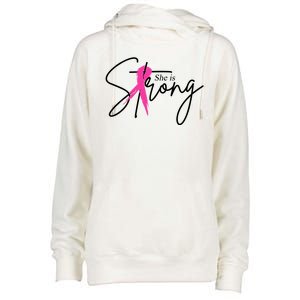 She Is Strong Breast Cancer Awareness Ribbon Womens Funnel Neck Pullover Hood