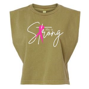 She Is Strong Breast Cancer Awareness Ribbon Garment-Dyed Women's Muscle Tee