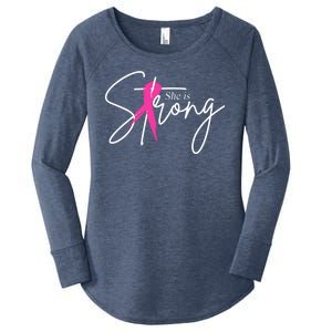 She Is Strong Breast Cancer Awareness Ribbon Women's Perfect Tri Tunic Long Sleeve Shirt