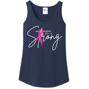 She Is Strong Breast Cancer Awareness Ribbon Ladies Essential Tank