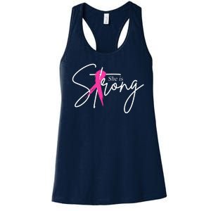 She Is Strong Breast Cancer Awareness Ribbon Women's Racerback Tank