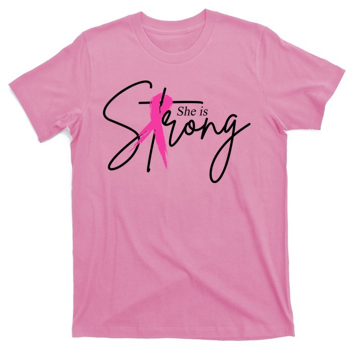 She Is Strong Breast Cancer Awareness Ribbon T-Shirt