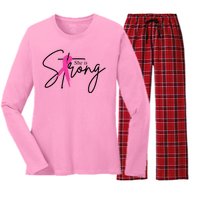 She Is Strong Breast Cancer Awareness Ribbon Women's Long Sleeve Flannel Pajama Set 