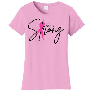 She Is Strong Breast Cancer Awareness Ribbon Women's T-Shirt