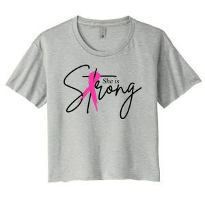 She Is Strong Breast Cancer Awareness Ribbon Women's Crop Top Tee