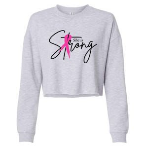 She Is Strong Breast Cancer Awareness Ribbon Cropped Pullover Crew