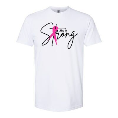 She Is Strong Breast Cancer Awareness Ribbon Softstyle CVC T-Shirt