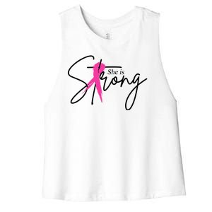 She Is Strong Breast Cancer Awareness Ribbon Women's Racerback Cropped Tank