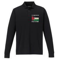 Support I stand with Palestine Free Palestine Flag Arabic Performance Long Sleeve Polo