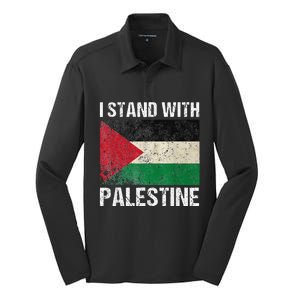 Support I stand with Palestine Free Palestine Flag Arabic Silk Touch Performance Long Sleeve Polo