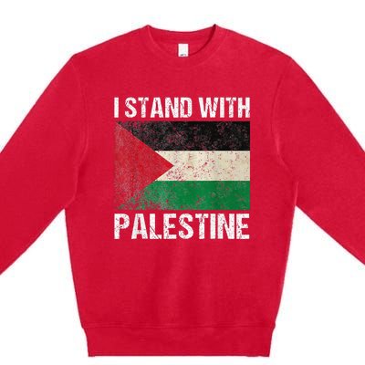 Support I stand with Palestine Free Palestine Flag Arabic Premium Crewneck Sweatshirt