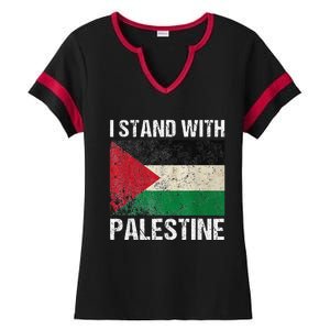 Support I stand with Palestine Free Palestine Flag Arabic Ladies Halftime Notch Neck Tee