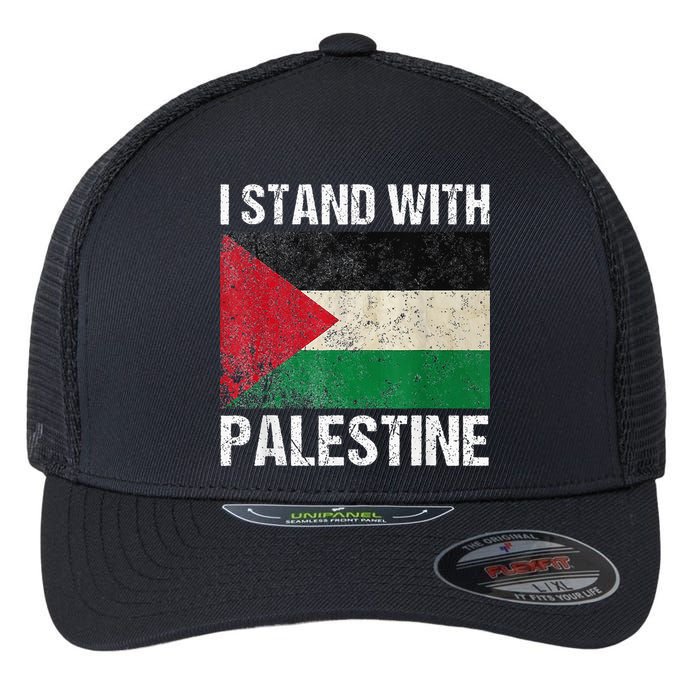 Support I stand with Palestine Free Palestine Flag Arabic Flexfit Unipanel Trucker Cap