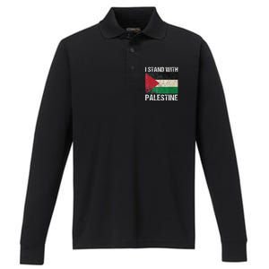 Support I stand with Palestine Free Palestine Flag Arabic Performance Long Sleeve Polo