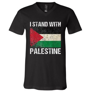 Support I stand with Palestine Free Palestine Flag Arabic V-Neck T-Shirt