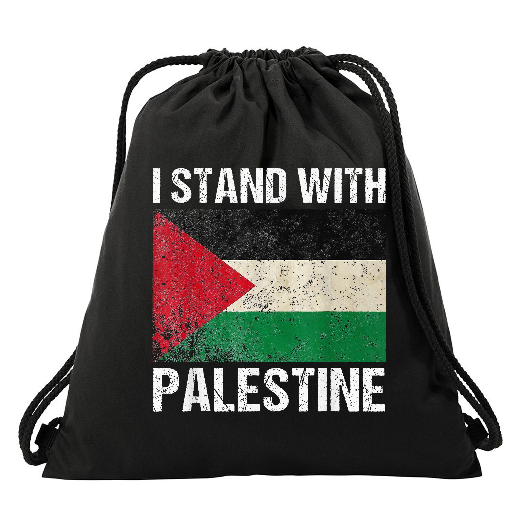 Support I stand with Palestine Free Palestine Flag Arabic Drawstring Bag
