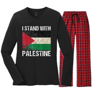 Support I stand with Palestine Free Palestine Flag Arabic Women's Long Sleeve Flannel Pajama Set 