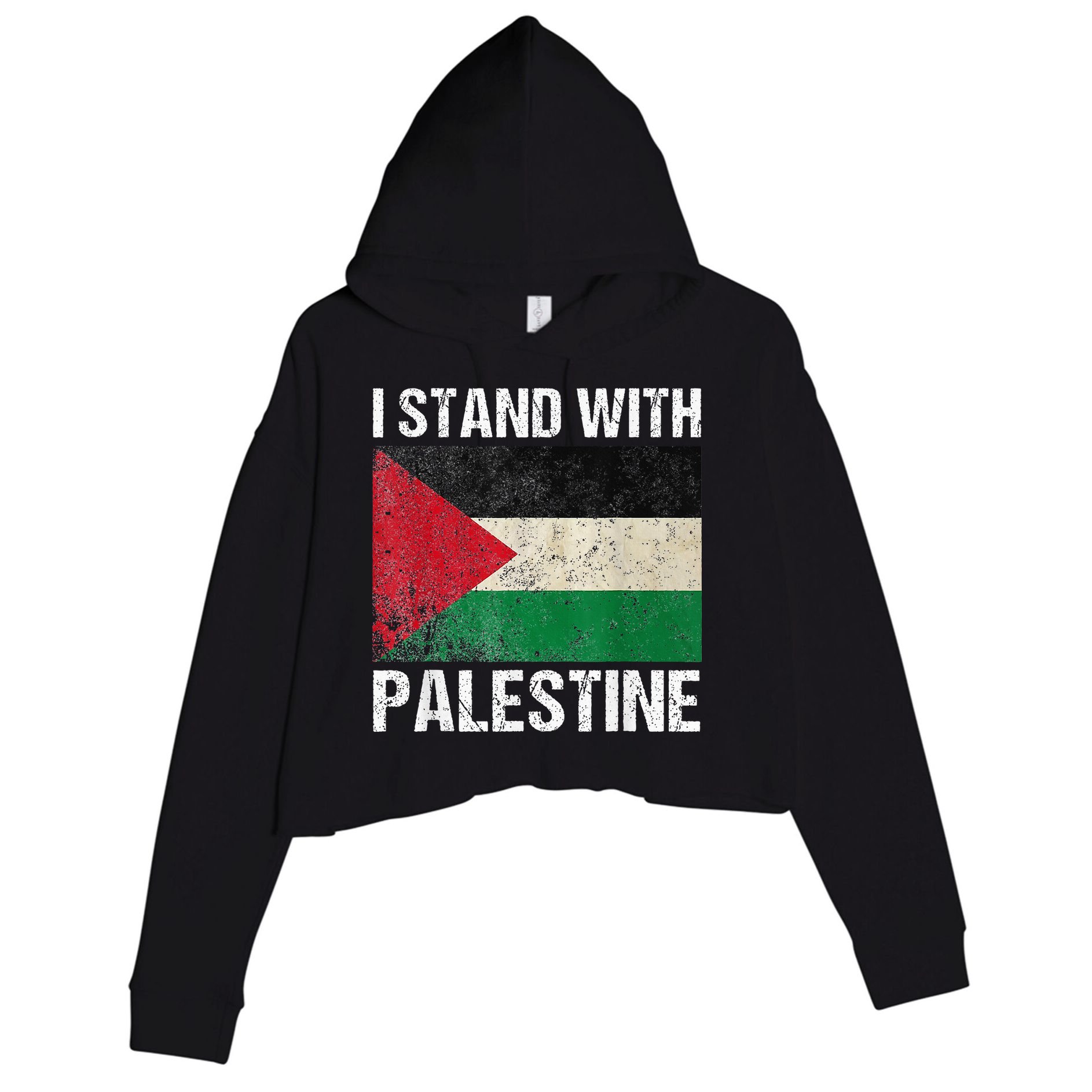 Support I stand with Palestine Free Palestine Flag Arabic Crop Fleece Hoodie