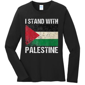 Support I stand with Palestine Free Palestine Flag Arabic Ladies Long Sleeve Shirt