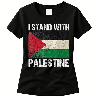 Support I stand with Palestine Free Palestine Flag Arabic Womens T-Shirt